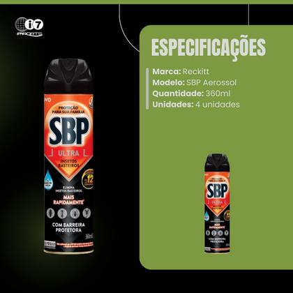 Imagem de Kit 4 Multi-inseticidas Aerossol Rasteiros Ultra Sbp 380ml