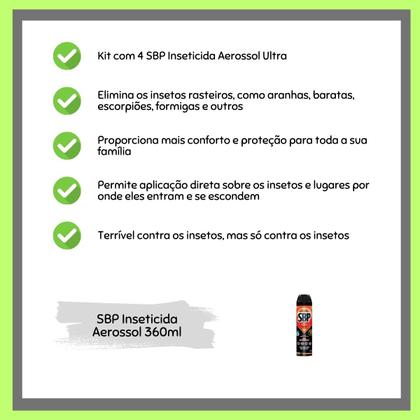Imagem de Kit 4 Multi-inseticidas Aerossol Rasteiros Ultra Sbp 380ml