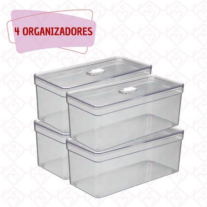 Imagem de Kit 4 Organizadores Com Tampa e Cesta Retangular Transparente