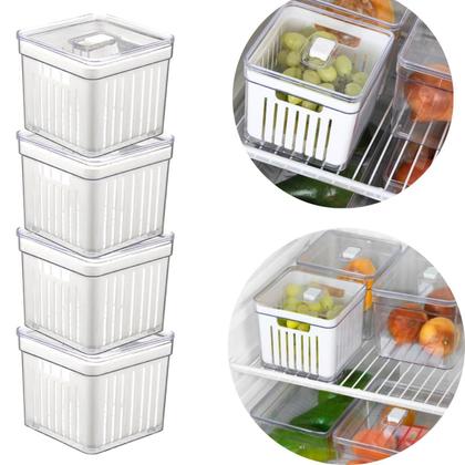 Imagem de Kit 4 Organizadores Geladeira 2,8 litros com Cesto Pote Frutas Verduras Salada Transparente