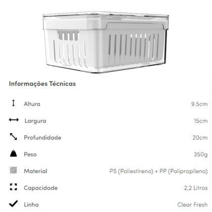 Imagem de Kit 4 Organizadores Geladeira Acrílico Com Tampa Cesto Drenagem Clear Fresh 2,2L - Ou