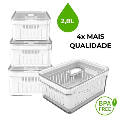 Imagem de Kit 4 Organizadores Geladeira Clear Fresh 2,8 Conjunto Tampa