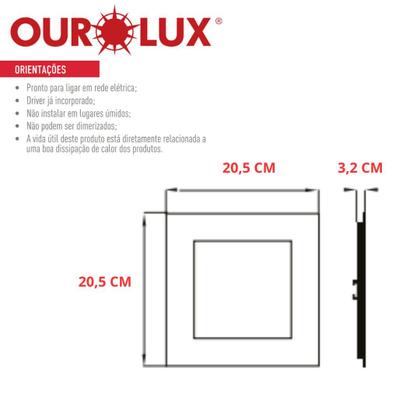 Imagem de Kit 4 Painel Led Sobrepor 18w Bivolt 6500k Quadrado Ourolux