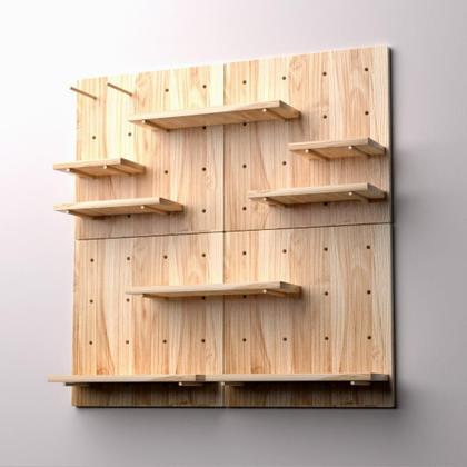 Imagem de Kit 4 Painel Pegboard Prateleira Organizador Madeira Pinus