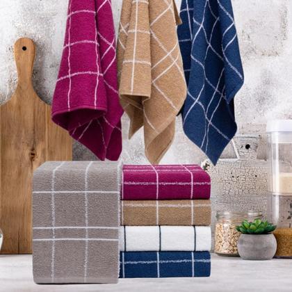 Imagem de Kit 4 Pano de Prato Copa Atoalhado Xadrez 100% Algodão