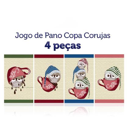 Imagem de Kit 4 Panos de Copa Felpudo Teka Primore - Corujas