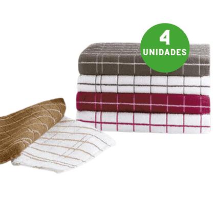 Imagem de Kit 4 Panos de Secar Louça Chef Teka Atoalhado 100% Algodão
