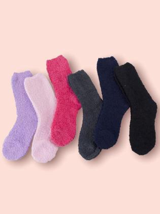 Imagem de Kit 4 Pares Meias Feminina Felpuda Flanelada Carneiro Lã Cores Fofas Inverno Frio Grossa Quentinha