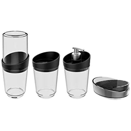 Imagem de Kit 4 Pçs Banheiro Dispenser Porta Sabonete Escova Algodão Smart S - Crippa