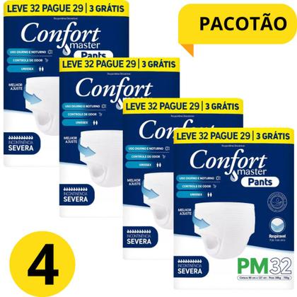 Imagem de KIT 4 PCT Fralda Calça Geriátrica Confort Master Pants C 32 Unidades PM e GEG