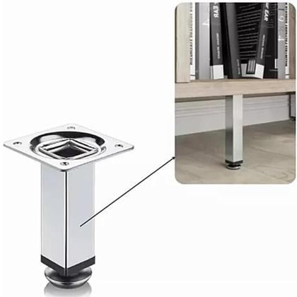 Imagem de Kit 4 Pé Para Móveis Regulável Quadrado Cromado 12cm Aço