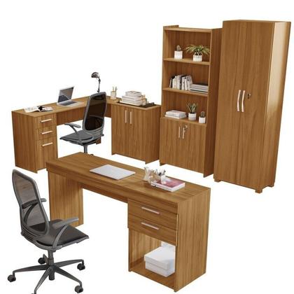 Imagem de Kit 4 Peças 1 Mesa em L 1 Escrivaninha 2 Armários Espresso Móveis