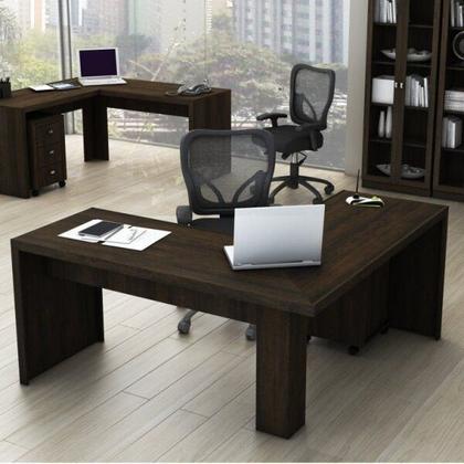 Imagem de Kit 4 peças com 1 Escrivaninha em L, 2 Estantes e 1 Balcão Espresso Móveis