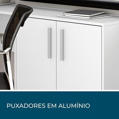 Imagem de Kit 4 Peças com Mesa para Escritório em L 1, Escrivaninha, Armário Multiuso Aberto e Armário Fechado