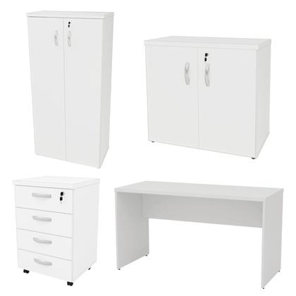 Imagem de Kit 4 Peças com Mesa para Escritório, Gaveteiro e 2 Armários