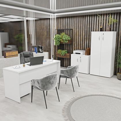 Imagem de Kit 4 Peças com Mesa para Escritório, Gaveteiro e 2 Armários