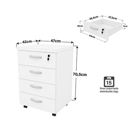 Imagem de Kit 4 Peças com Mesa para Escritório, Gaveteiro e 2 Armários