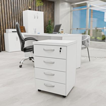 Imagem de Kit 4 Peças com Mesa para Escritório, Gaveteiro e 2 Armários