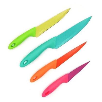 Imagem de Kit 4 pecas de facas coloridas e com cabo plastico colors cozinha cheff utensilios aco inox