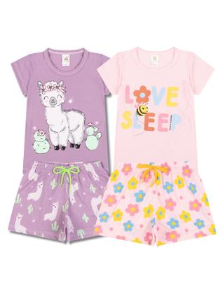 Imagem de Kit 4 Peças de Pijamas Curto Infantis para Meninas Confortáveis e Cheios de Estilo