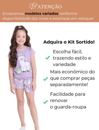 Imagem de Kit 4 Peças de Pijamas Curto Infantis para Meninas Confortáveis e Cheios de Estilo