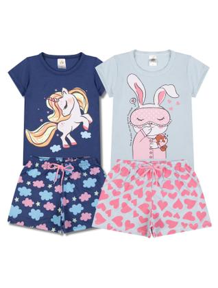 Imagem de Kit 4 Peças de Pijamas Curto Infantis para Meninas Confortáveis e Cheios de Estilo