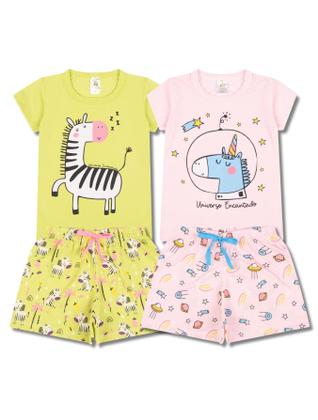 Imagem de Kit 4 Peças de Pijamas Curto Infantis para Meninas Confortáveis e Cheios de Estilo