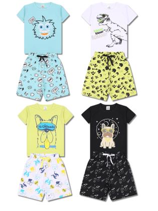 Imagem de Kit 4 Peças de Pijamas Curto Infantis para Meninos Confortáveis e Cheios de Estilo pijama para meninos