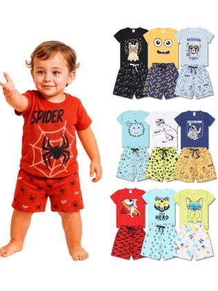 Imagem de Kit 4 Peças de Pijamas Curto Infantis para Meninos Confortáveis e Cheios de Estilo pijama para meninos