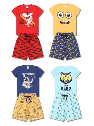 Imagem de Kit 4 Peças de Pijamas Curto Infantis para Meninos Confortáveis e Cheios de Estilo pijama para meninos