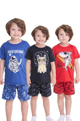 Imagem de Kit 4 Peças de Pijamas Curto Infantis para Meninos Confortáveis e Cheios de Estilo pijama para meninos