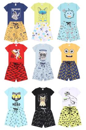 Imagem de Kit 4 Peças de Pijamas Curto Infantis para Meninos Confortáveis e Cheios de Estilo pijama para meninos