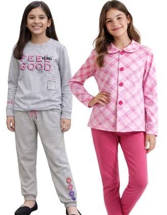 Imagem de Kit 4 Peças de Roupa de Inverno Feminino 2 Conjuntos de Moletom Infantil Juvenil Menina