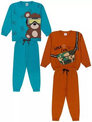 Imagem de Kit 4 Peças de Roupas Infantil Menino 2 Casacos 2 Calças Kit 2 Conjuntos Moletom menino conforto