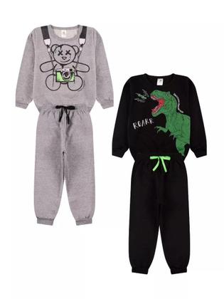 Imagem de Kit 4 Peças de Roupas Infantil Menino 2 Casacos 2 Calças Kit 2 Conjuntos Moletom menino conforto