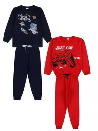 Imagem de Kit 4 Peças de Roupas Infantil Menino 2 Casacos 2 Calças Kit 2 Conjuntos Moletom menino conforto