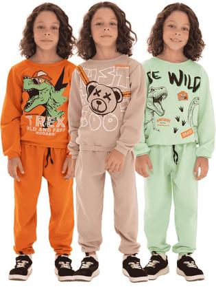 Imagem de Kit 4 Peças de Roupas Infantil Menino 2 Casacos 2 Calças Kit 2 Conjuntos Moletom menino conforto