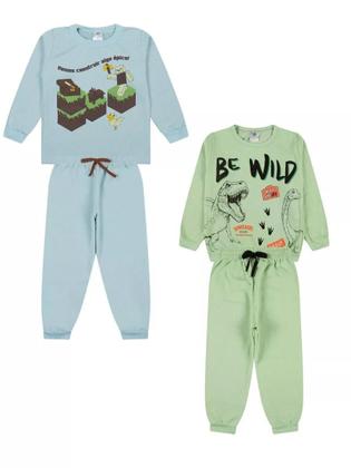 Imagem de Kit 4 Peças de Roupas Infantil Menino 2 Casacos 2 Calças Kit 2 Conjuntos Moletom menino conforto