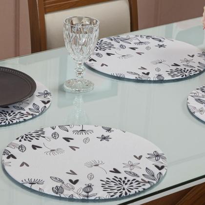 Imagem de Kit 4 Peças Jogo Americano Base Redonda Mdf Sousplat Floral