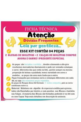 Imagem de Kit 4 peças Moletom Infantil Menina 2 Conjunto Inverno