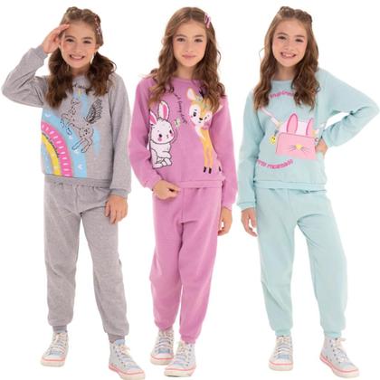 Imagem de Kit 4 Peças Moletom Roupa Menina Infantil com estampas fofas 2 Casacos 2 Calças infantil menina kit moletom