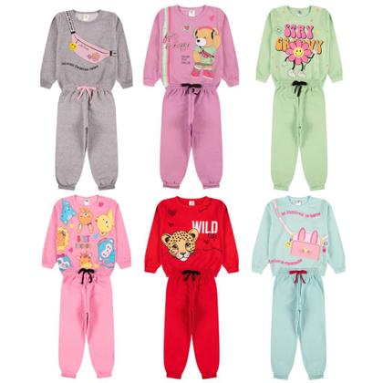 Imagem de Kit 4 Peças Moletom Roupa Menina Infantil com estampas fofas 2 Casacos 2 Calças infantil menina kit moletom