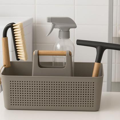 Imagem de Kit 4 Peças Organizador com borrifador, Rodo e Escova Multiuso