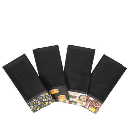 Imagem de Kit 4 Peças Pano de Prato Preto 100% Algodão Pé de Galinha 48cmx68cm com Barrado Patchwork Sortidos