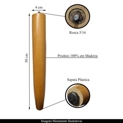 Imagem de Kit 4 Pés Palito Madeira 30cm para Poltrona Mesa Lateral Puff Mel G75 - Gran Belo
