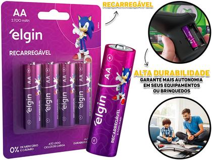 Imagem de Kit 4 Pilhas AA Elgin Recarregáveis 2700mAh Alta Duração P/ Câmeras Flash Controles E Muito Mais