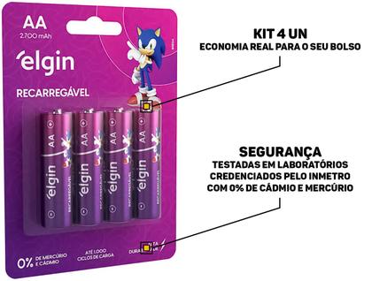 Imagem de Kit 4 Pilhas AA Elgin Recarregáveis 2700mAh Alta Duração P/ Câmeras Flash Controles E Muito Mais