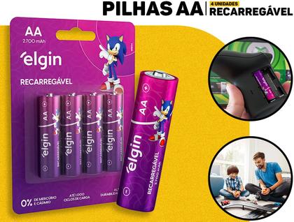 Imagem de Kit 4 Pilhas AA Elgin Recarregáveis 2700mAh Alta Duração P/ Câmeras Flash Controles E Muito Mais