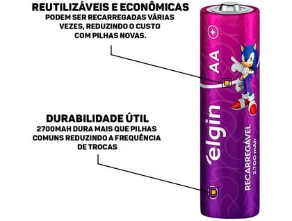 Imagem de Kit 4 Pilhas AA Elgin Recarregáveis 2700mAh Alta Duração P/ Câmeras Flash Controles E Muito Mais