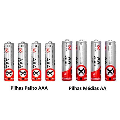 Imagem de Kit 4 Pilhas AAA(Palito) 1000mAh + 4 Pilhas AA (Tradicional) 2600mah Recarregáveis